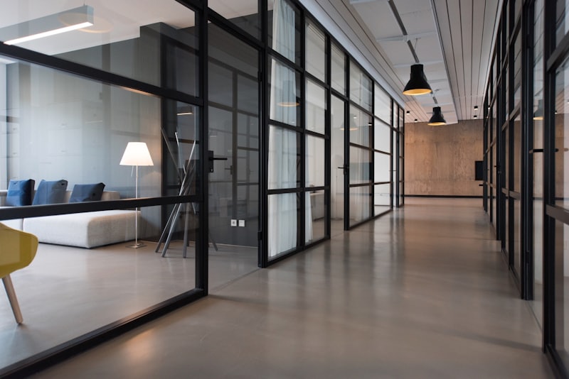 Commercial building hallway with emergency lighting